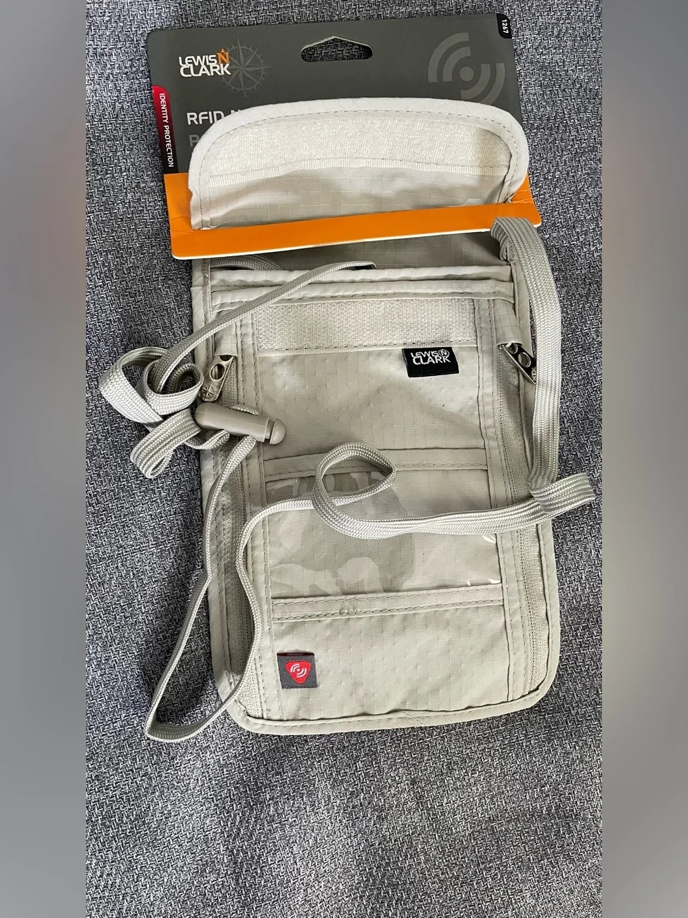 Lewis N Clark RFID Neck Stash Travel Wallet Hidden Passport Holder NWT Gray